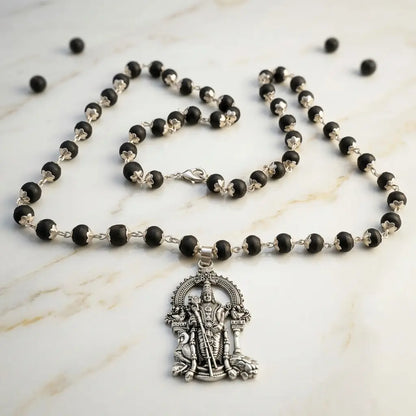 Karungali Mala with Silver Murugan Pendant | Sacred & Spiritually Pure