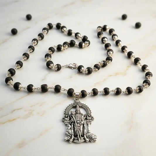 Karungali Mala with Silver Murugan Pendant | Sacred & Spiritually Pure